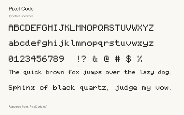 Typeface specimen rendered from the distributed font