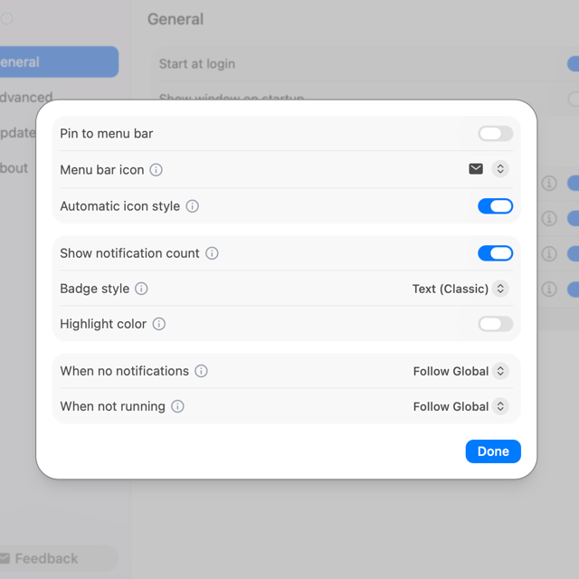 Official settings preview for menu-bar icons and notification badges.