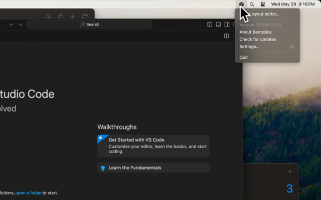 BentoBox for Mac — menu bar menu from the official demo