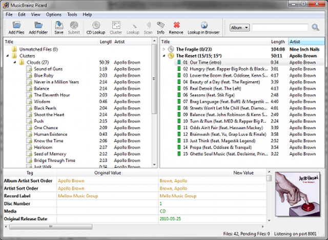 MusicBrainz Picard tagging interface, from the official website.