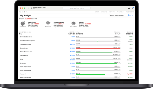 Official Mac budget preview showing planned expenses and savings goals.