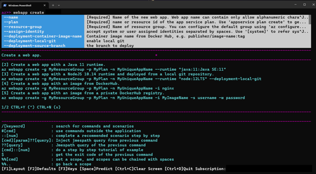Azure CLI interactive mode in Windows Terminal; official Microsoft documentation, not a Mac GUI.