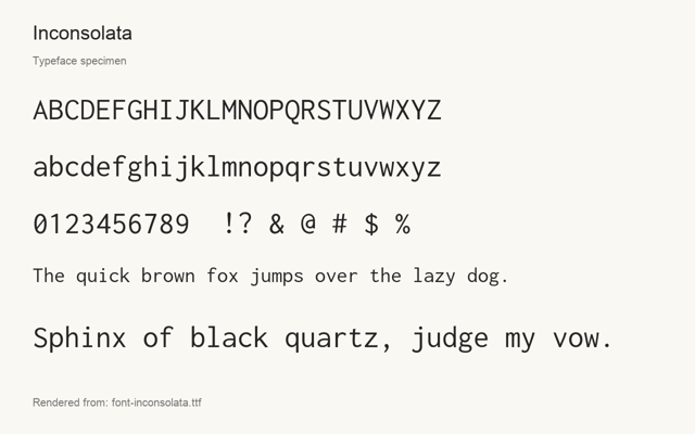 Typeface specimen rendered from the distributed font