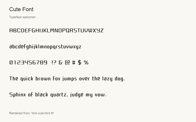 Typeface specimen rendered from the distributed font