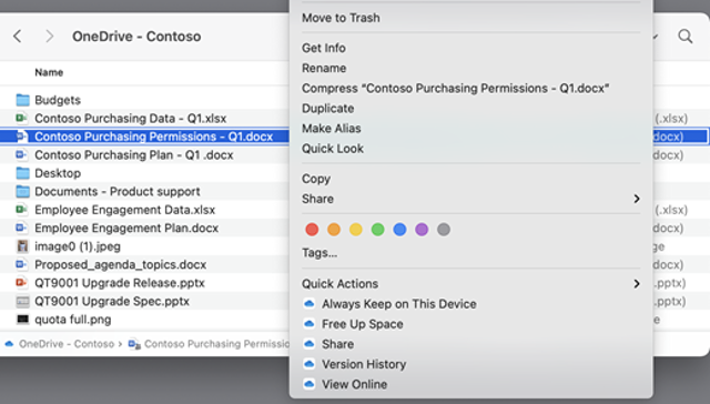 Ejemplo histórico oficial de Mac Finder de las acciones Sin conexión y Liberar espacio; no es una captura de una nueva compilación 26.153.