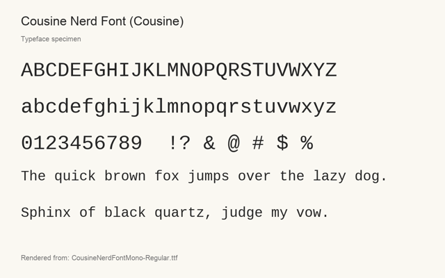 Typeface specimen rendered from the distributed font