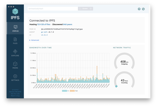 IPFS Desktop — official historical status interface example