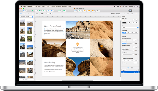Swift Publisher 5 — официальный пример туристической брошюры на Mac