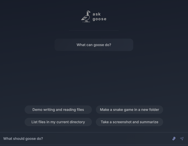 Official goose documentation screenshot of the dark session interface; pictured build and OS unspecified.