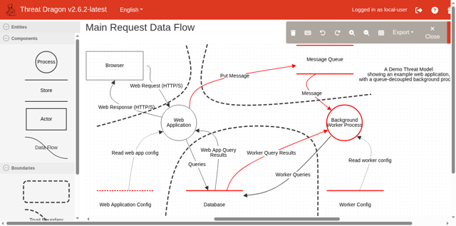 Captura oficial de teste da interface web: editor do diagrama de exemplo, não uma janela nativa do Mac.