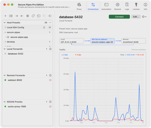 Secure Pipes — official Pro Edition connections and traffic example