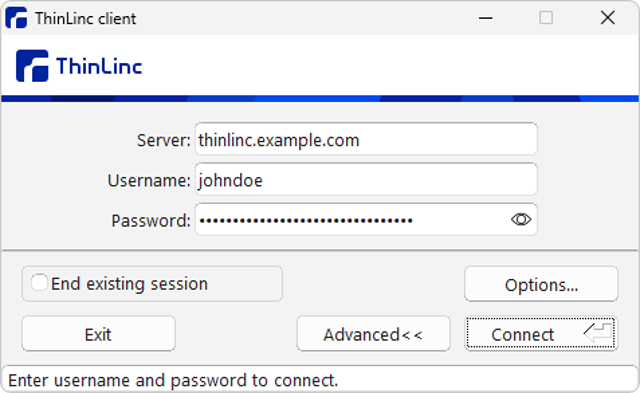 Official Windows connection-dialog example with masked password.