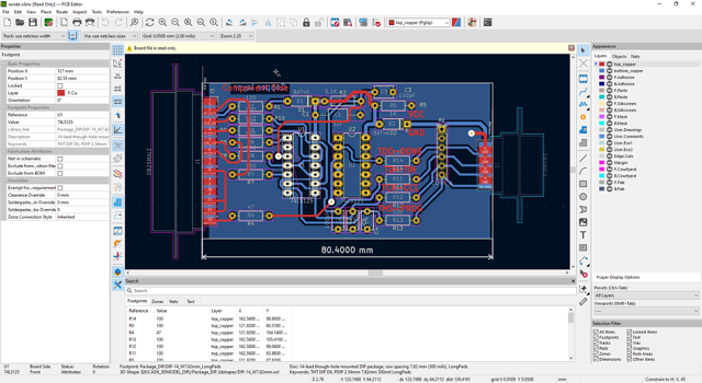 Official Windows PCB editor example showing board layout. Version unspecified; not a verified 10.0.6 Mac screenshot.