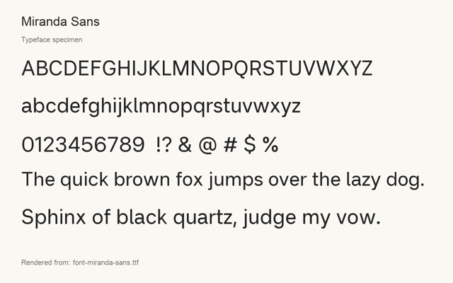 Typeface specimen rendered from the distributed font