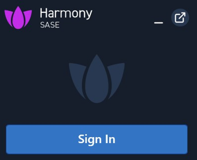 Official Harmony SASE (formerly Perimeter 81) guide: shared sign-in screen; build unspecified, not a Mac test.