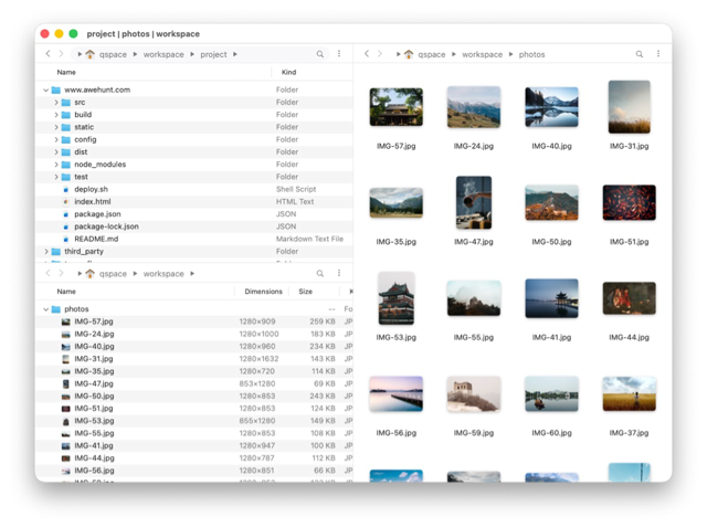 QSpace Pro for Mac — official three-pane file browsing layout example