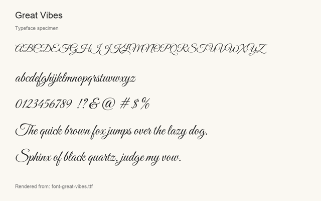 Typeface specimen rendered from the distributed font