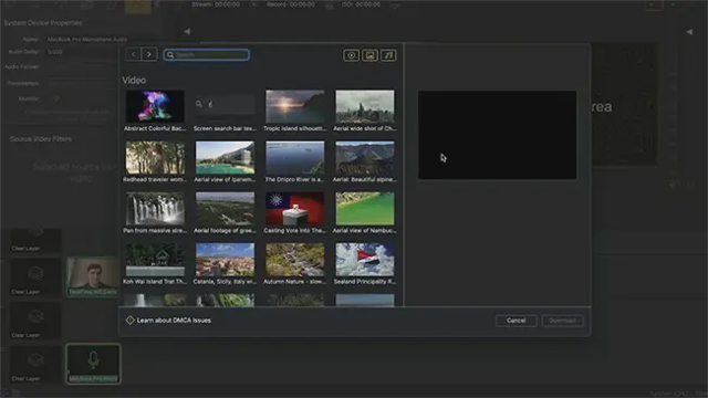 Wirecast — official example of adding content from the stock media library