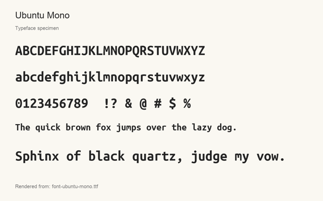 Typeface specimen rendered from the distributed font