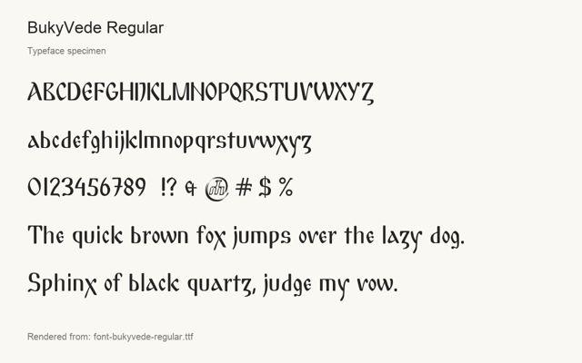 Typeface specimen rendered from the distributed font