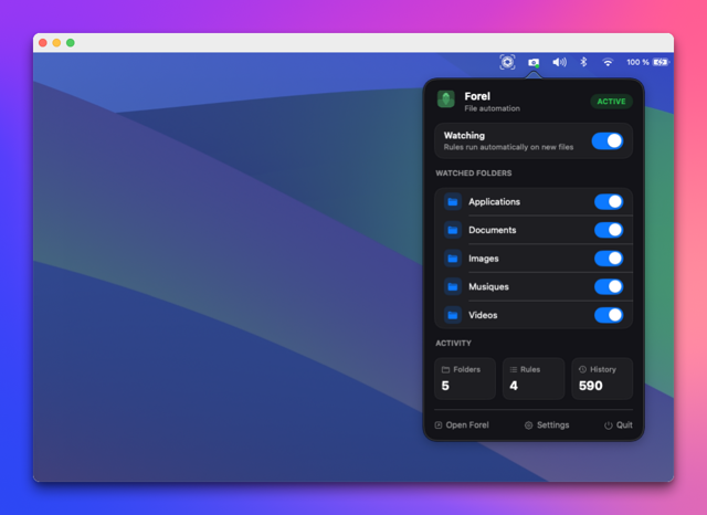 Official macOS-style menu-bar presentation: watching controls; exact version unspecified.