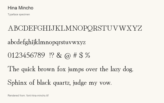 Typeface specimen rendered from the distributed font
