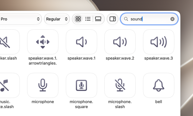 Apple’s official SF Symbols Enhanced Search interface image; exact application build unspecified.