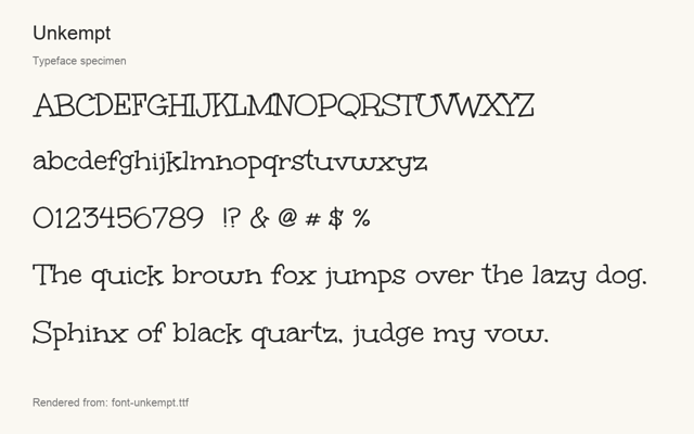 Typeface specimen rendered from the distributed font