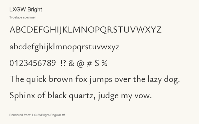 Typeface specimen rendered from the distributed font