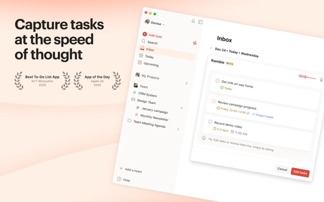 Official Todoist Mac App Store promotional interface screenshot; exact application build unspecified.