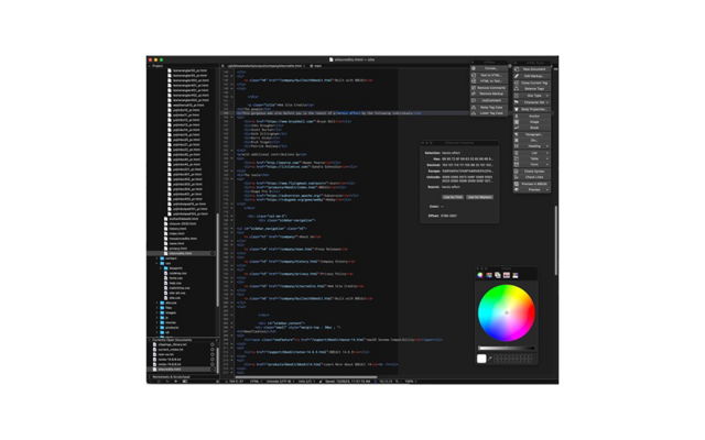 Publisher App Store screenshot of BBEdit HTML project editing; exact build unspecified, website edition listed.