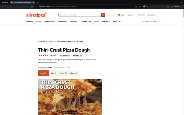 Official website example of Brave browsing a recipe site on macOS with Shields; not a1.97.56-specific capture.