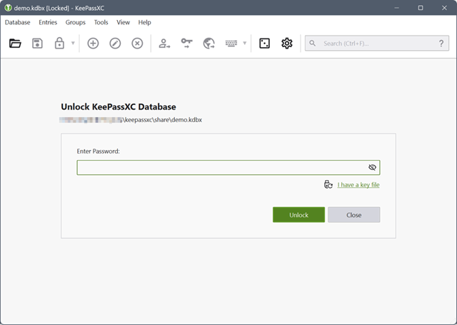 KeePassXC の公式Windows画面。