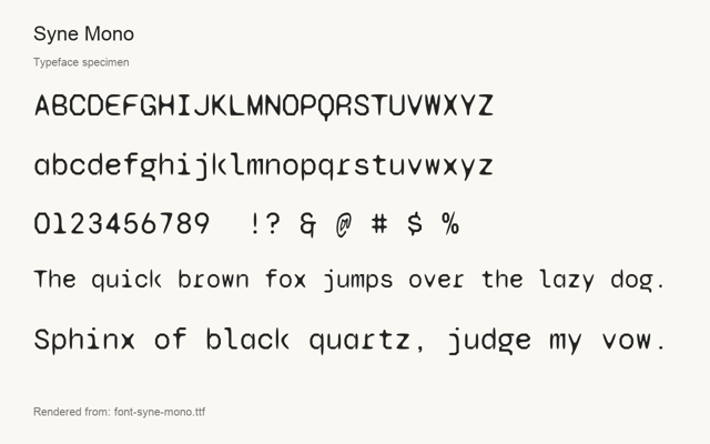 Typeface specimen rendered from the distributed font