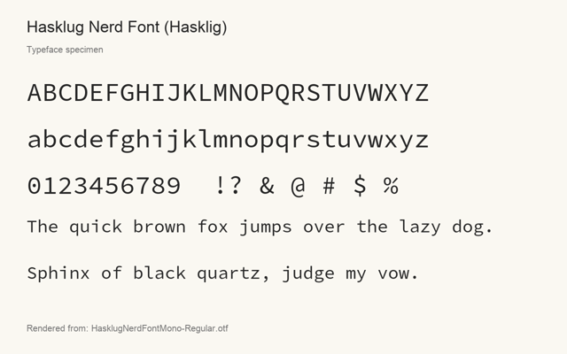 Typeface specimen rendered from the distributed font