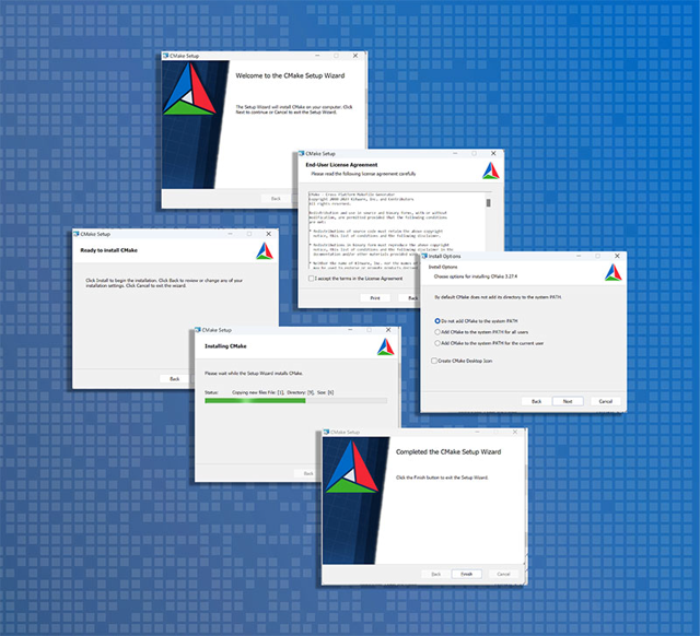 Historical Windows-style CMake installer montage; not macOS GUI; exact version unverified