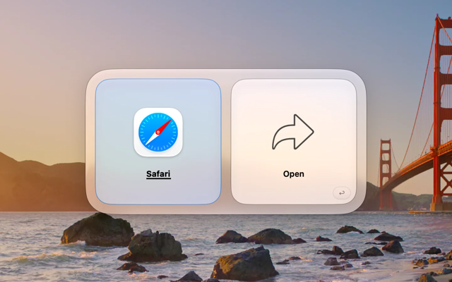 Official default-theme preview with Safari selected and the Open action.