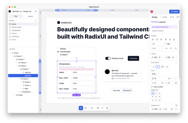 プロジェクトのREADMEにあるOpenPencilエディターの公式スクリーンショット。