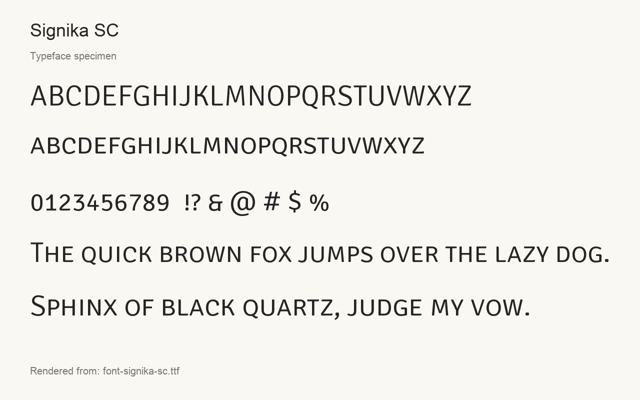 Typeface specimen rendered from the distributed font