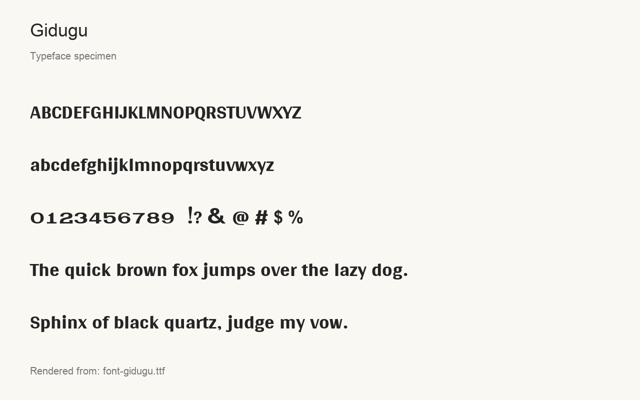 Typeface specimen rendered from the distributed font