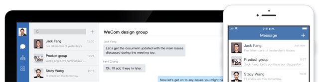 Official promotional preview of desktop and mobile example conversations.