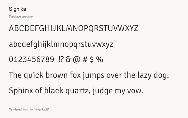 Typeface specimen rendered from the distributed font
