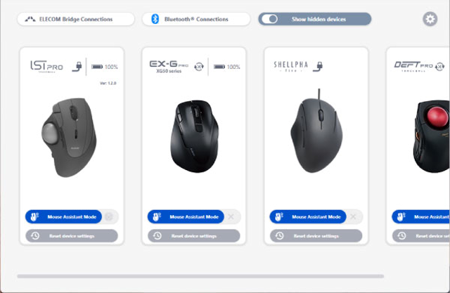 ELECOM Mouse Assistant 6 — device-list interface excerpt from the official Windows/Mac manual
