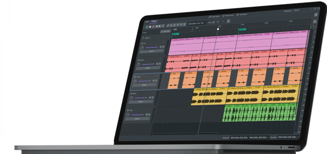 Ejemplo promocional oficial de Surface Studio de edición multipista; no es una captura verificada actual de macOS 4.0.1.