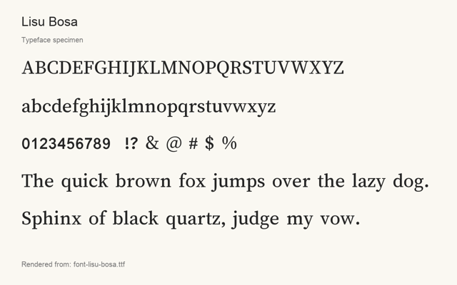 Typeface specimen rendered from the distributed font