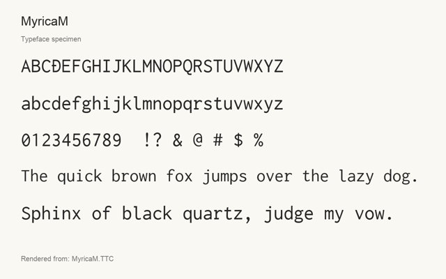 Typeface specimen rendered from the distributed font