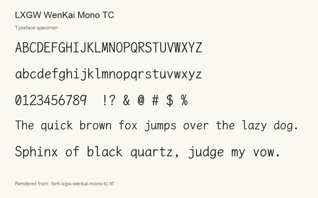 Typeface specimen rendered from the distributed font