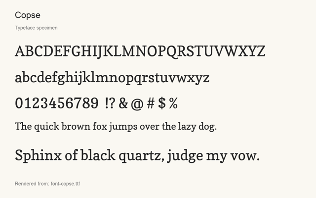 Typeface specimen rendered from the distributed font