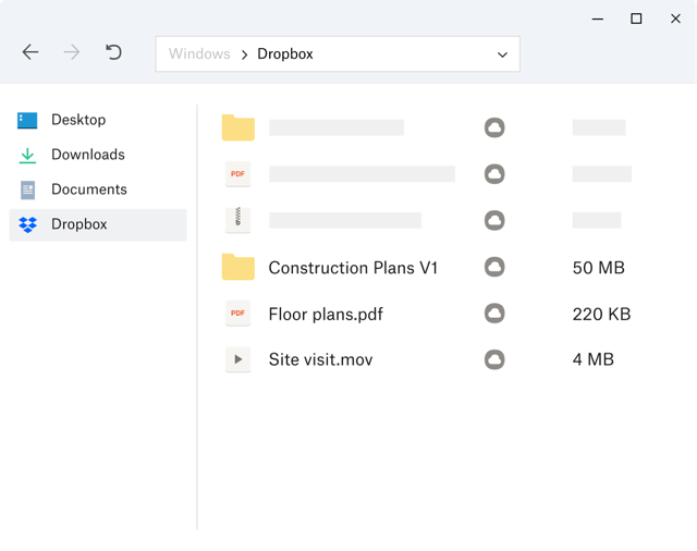 Official Windows File Explorer illustration showing Dropbox online-only files; not a Mac screenshot.