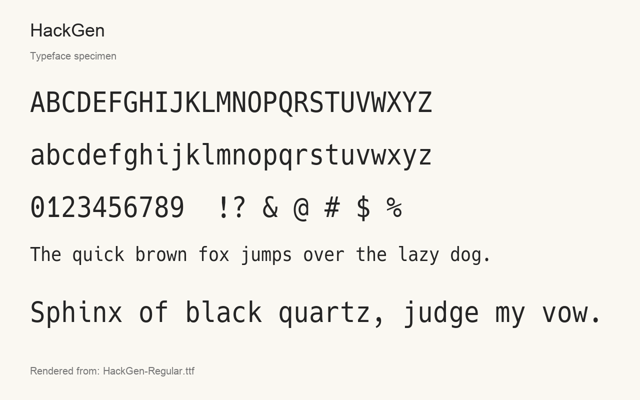Typeface specimen rendered from the distributed font